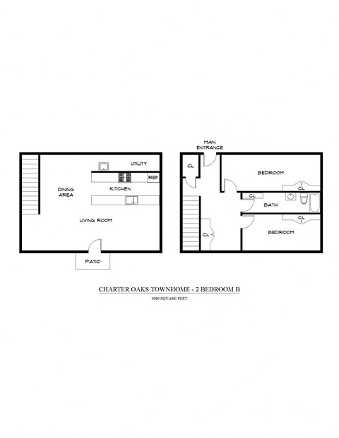 Floor plan for 2 beds, 1 bath, 1080 sqft